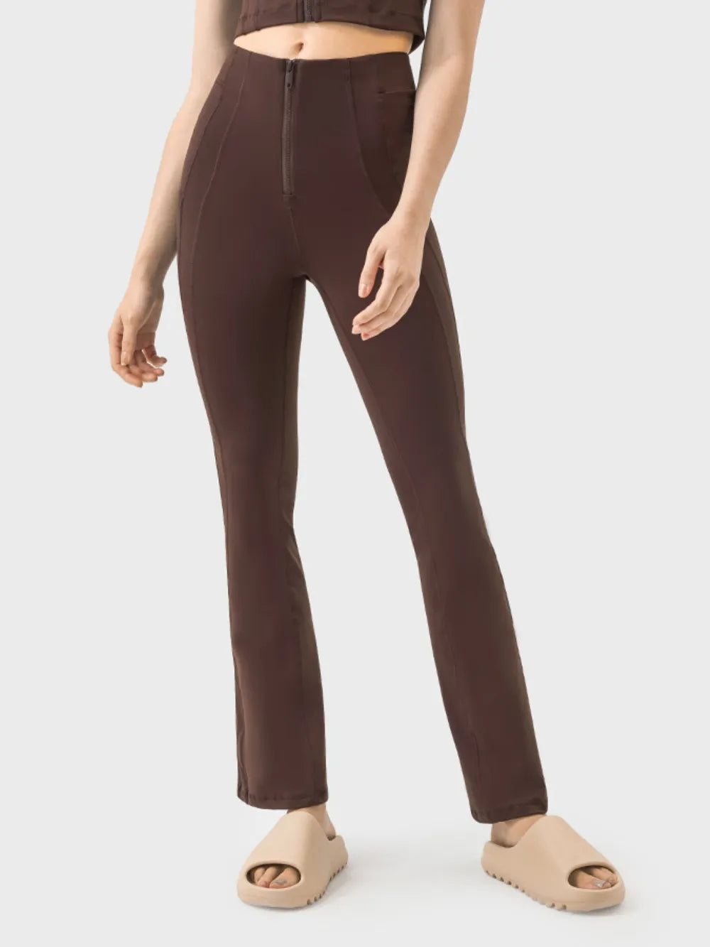 Millennia Zipper Detail High Waist Active Pants - Ladyez