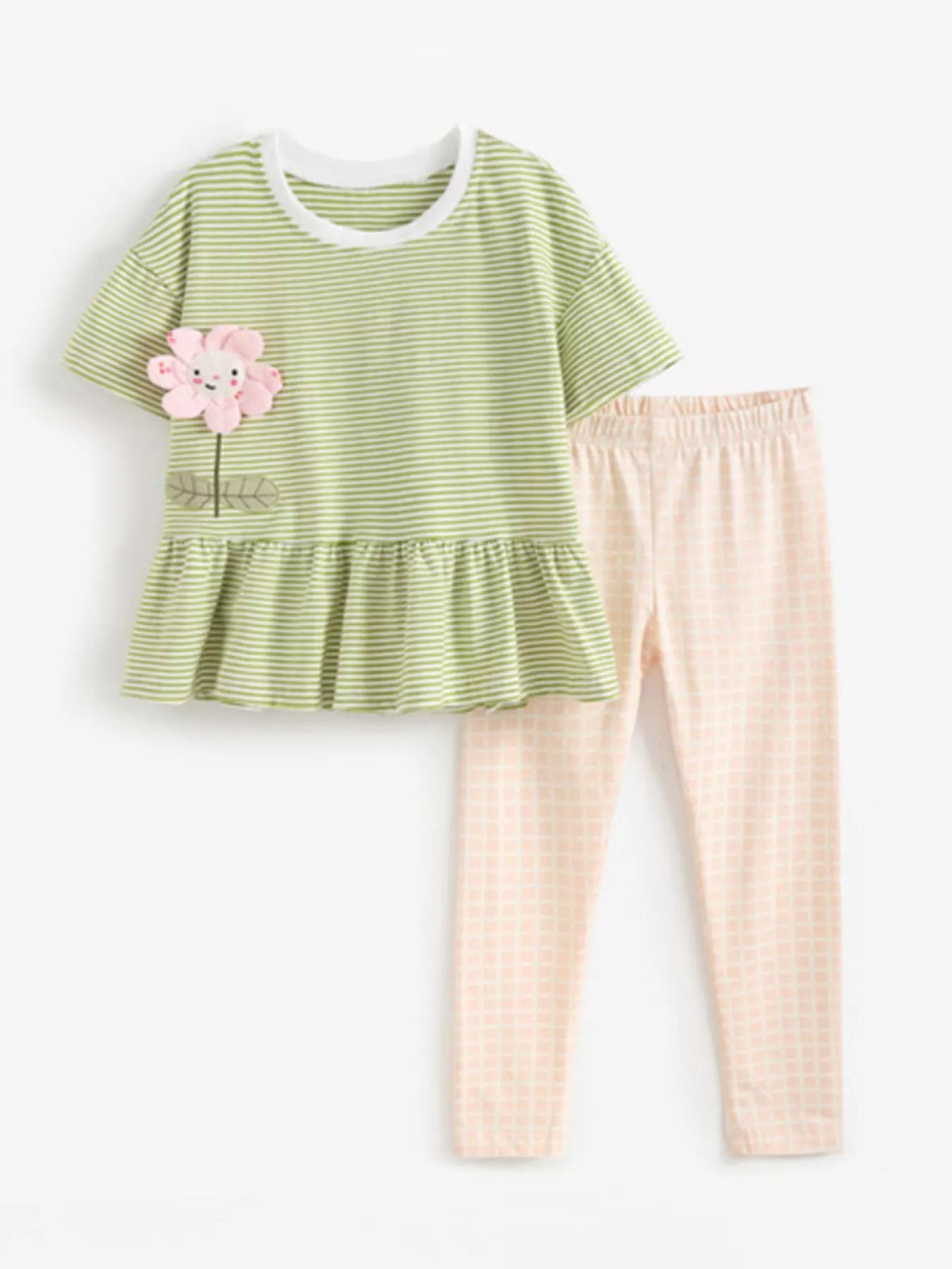 Children's Striped Flower Applique Top and Pants Set