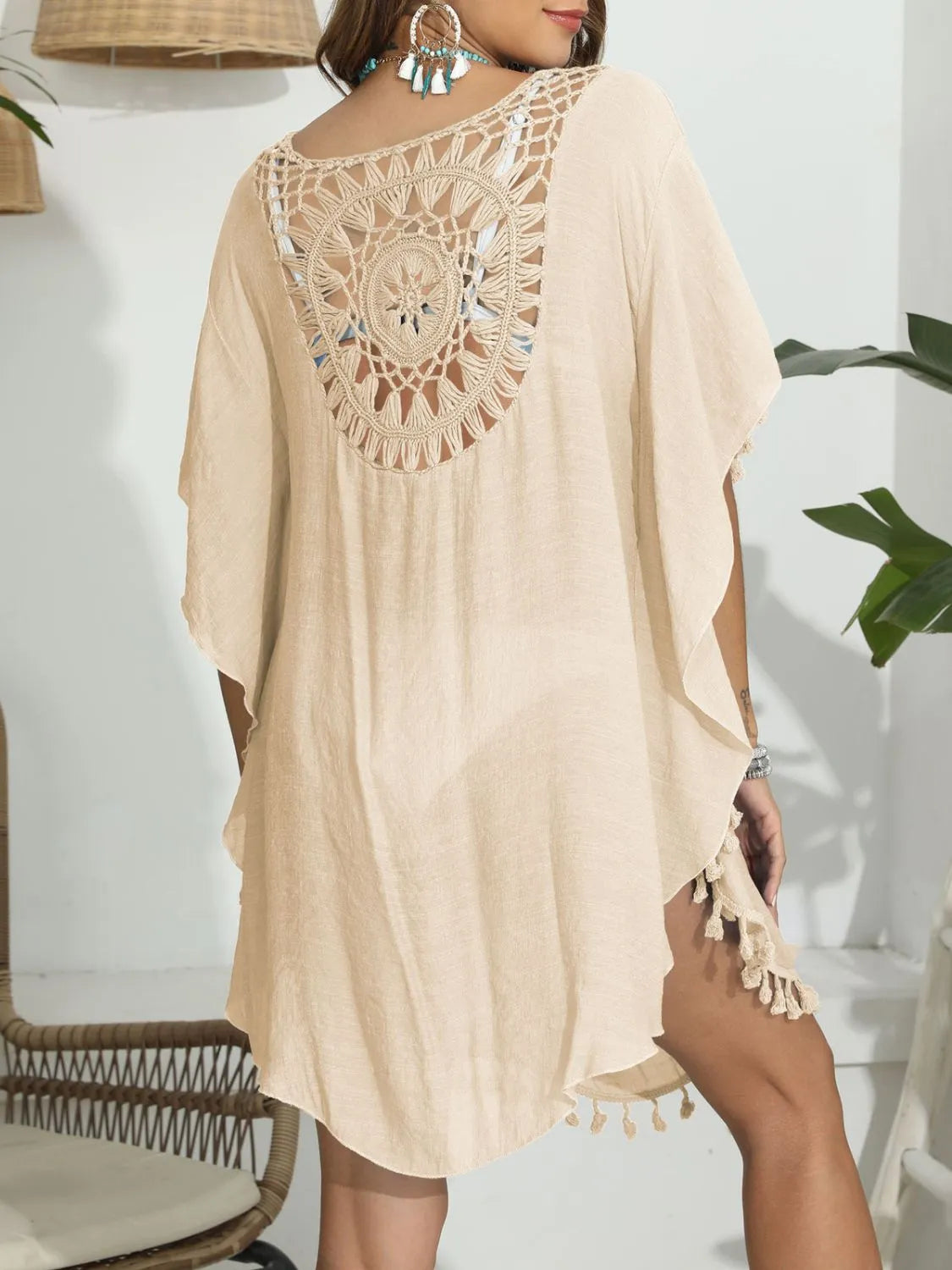 Tassel Crochet Round Neck Cover-Up - Ladyez