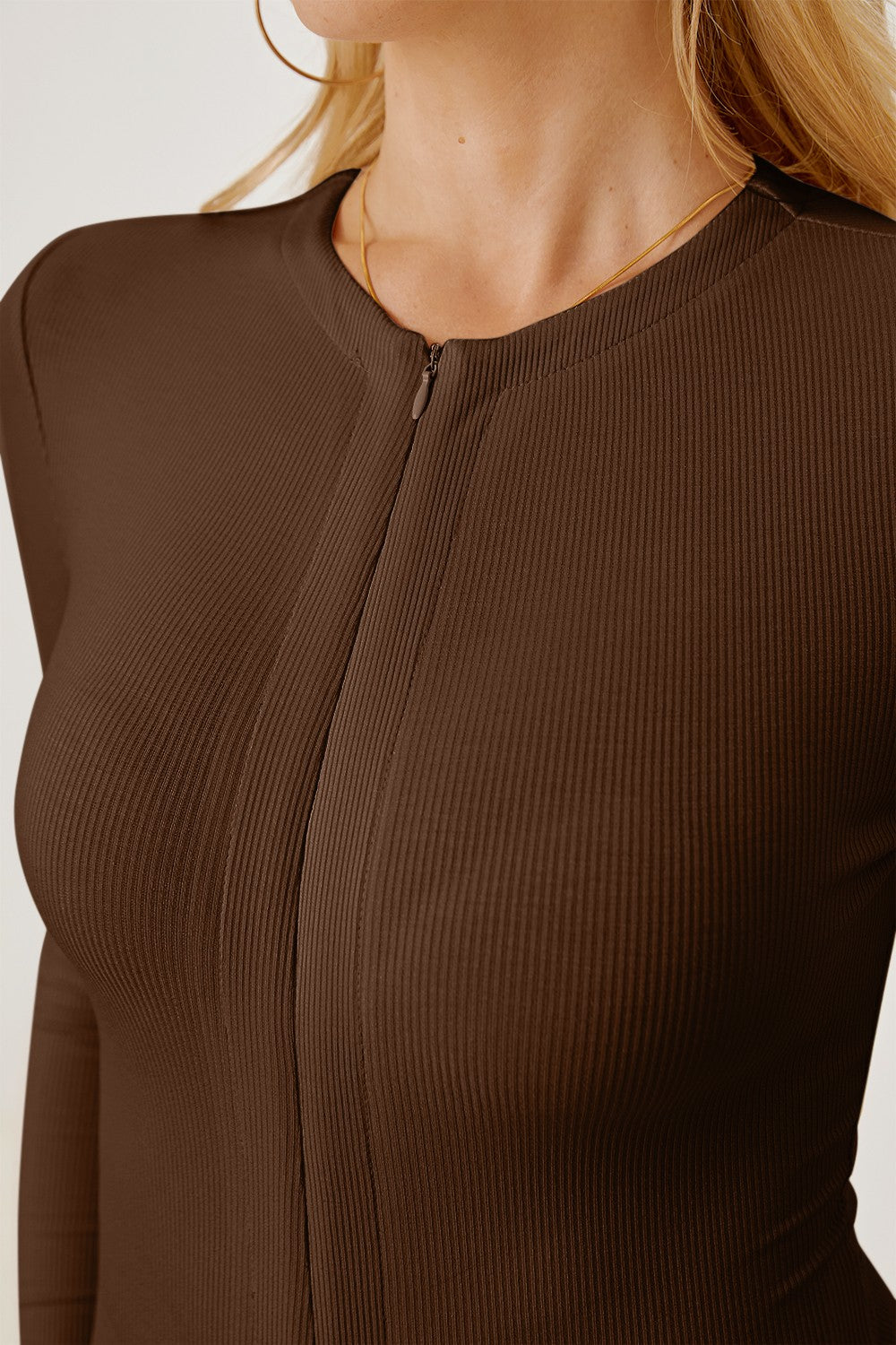 Zip Up Long Sleeve Bodysuit - Ladyez