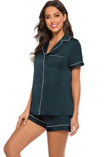 Printed Button Up Short Sleeve Top and Shorts Lounge Set - Ladyez