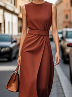 Round Neck Sleeveless Midi Dress - Ladyez
