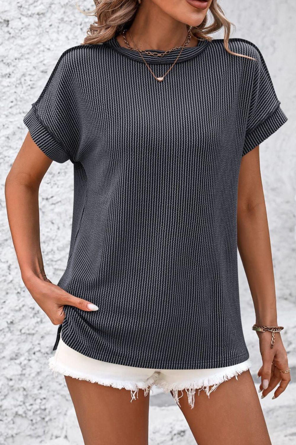 Mandy Striped Round Neck Short Sleeve T-Shirt - Ladyez