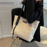 Leather Trim Canvas Shoulder Bag