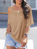 Asymmetrical Neck Half Sleeve T-Shirt - Ladyez