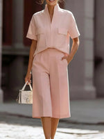 Full Size Short Sleeve Top and Wide Leg Pants Set Plus Size