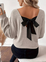 Full Size Ribbed Knit Backless Bow T-Shirt Plus Size