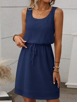 Waffle-Knit Drawstring Mini Tank Dress - Ladyez