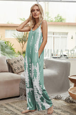 Shiny Tie-Dye Spaghetti Strap Jumpsuit with Pockets - Ladyez