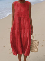 Full Size Round Neck Sleeveless Casual Midi Dress Plus Size