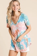 BiBi Circular Tie Dye Print V Neck Top