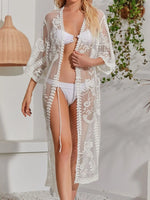 Lace Detail Open Front Longline Cover-Up - Ladyez