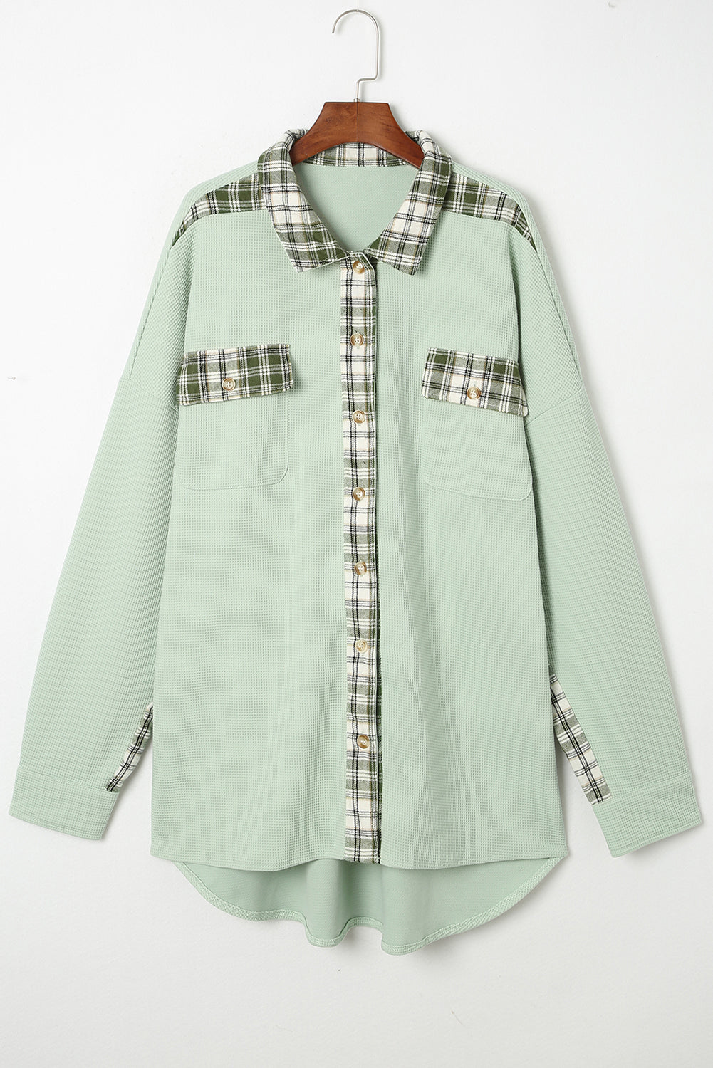 Plaid Button Down Collared Jacket - Ladyez