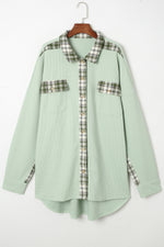 Plaid Button Down Collared Jacket - Ladyez