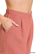 Zenana Woven Airflow Back Elastic Waist Shorts