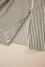 Stripe V Neck Zip Front Cinched High Waist Midi Dress