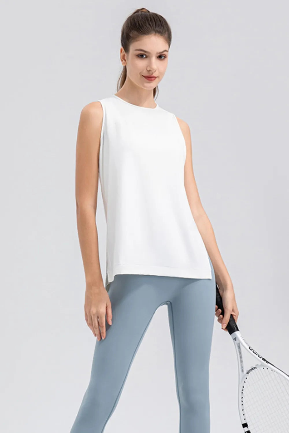 Slit Round Neck Tank - Ladyez
