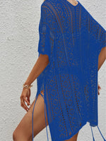 Openwork V-Neck Short Sleeve Cover Up - Ladyez