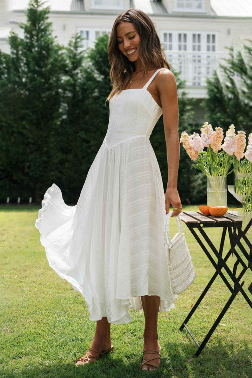 Square Neck Wide Strap Cami Dress - Ladyez