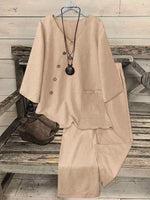 Plus Size V-Neck Long Sleeve Top and Pants Set