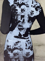 Printed Round Neck Long Sleeve Mini Dress