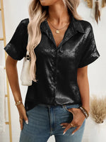 Button Up Short Sleeve Shirt - Ladyez