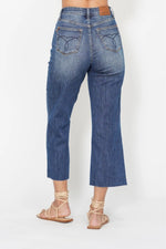 Judy Blue High Waist Back Pocket Embroidery Crop Wide Jeans - Ladyez