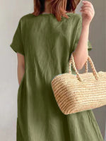 Full Size Casual Round Neck Midi Dress Plus Size - Ladyez