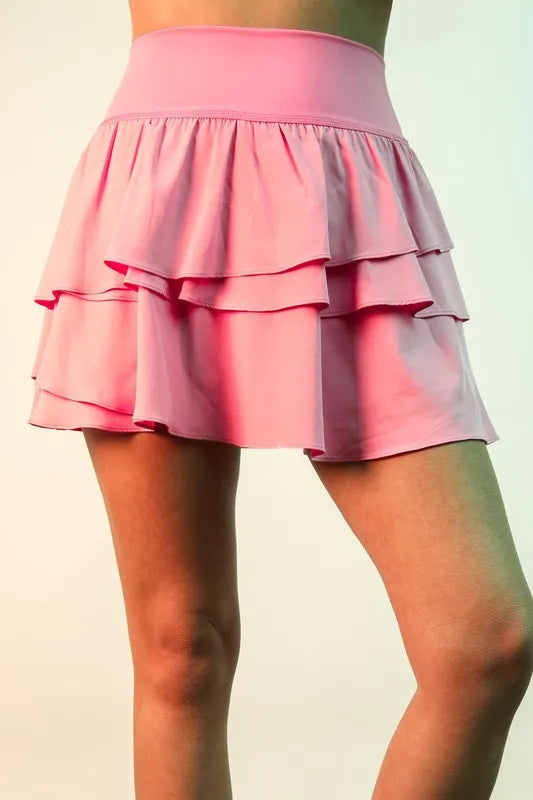 VERY J Riffled Tiered Layers Activewear Skirt with Shorts - Ladyez