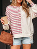 Stripe Stitched Detail Color Block Patchwork Oversized Top