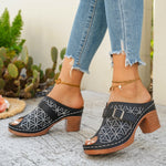 Buckle Decor Block Heel Sandals