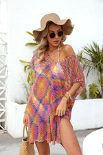 Angel Wings Openwork Contrast Short Sleeve Cover-Up - Ladyez