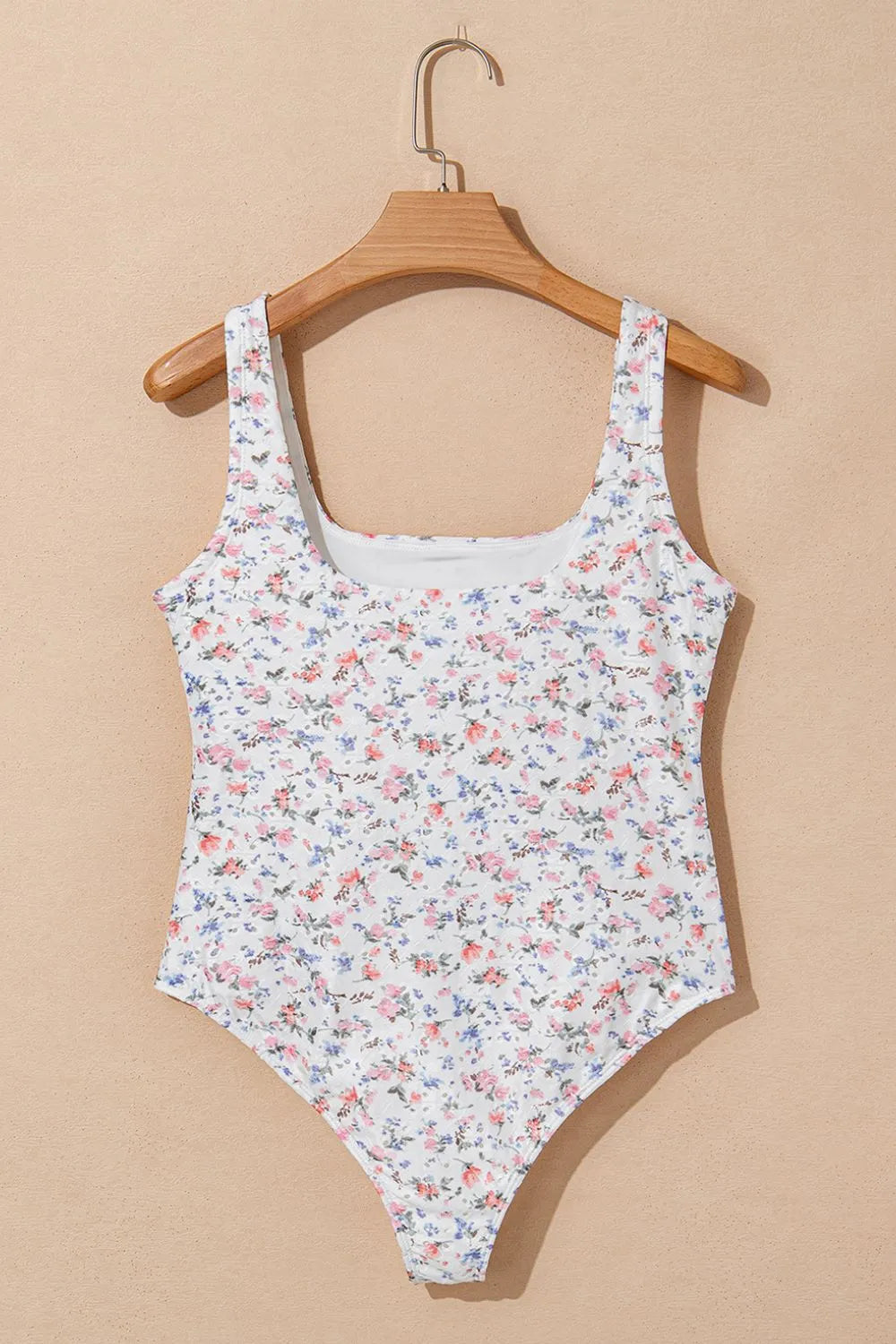 Floral Textured Square Neck Sleeveless Bodysuit - Ladyez