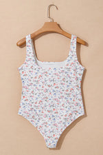 Floral Textured Square Neck Sleeveless Bodysuit - Ladyez