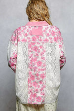 POL Floral Print Long Sleeve Lace Shirt with Front Pocket