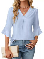 V-Neck Ruffle Sleeve Blouse