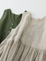 V-Neck Button Detail Sleeveless Midi Dress