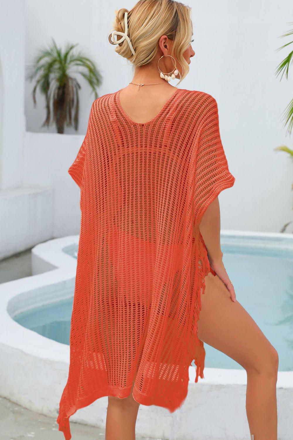 Angel Wings Fringe Trim Openwork Cover Up - Ladyez