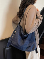 Casual Denim Crossbody Bag with Button Detail