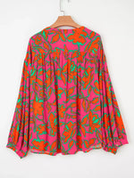 Floral Print Batwing Sleeve Buttoned Loose Fit Shirt