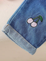 Children's Cherry Embroidered Knit Top and Jeans Set