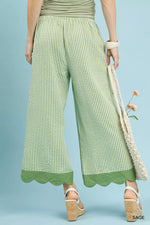 Umgee Stripe Scallop Hem Wide Leg Pants