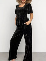 Velvet Top and Wide-Leg Pants Set