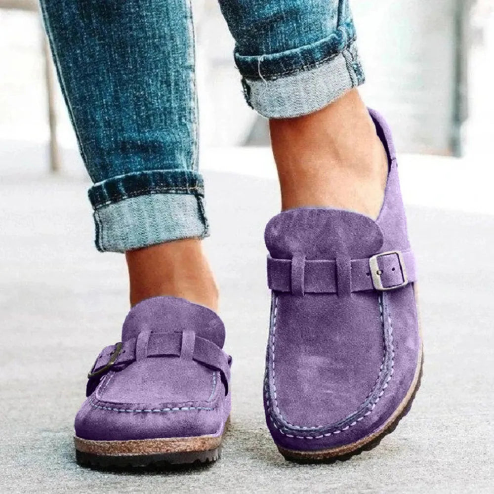 Round Toe Low Heel Buckle Loafers - Ladyez