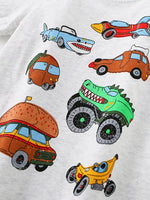 Children's Cartoon Vehicle Print Crew Neck T-Shirt