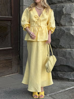 Tie Front Peplum Top and Skirt Set