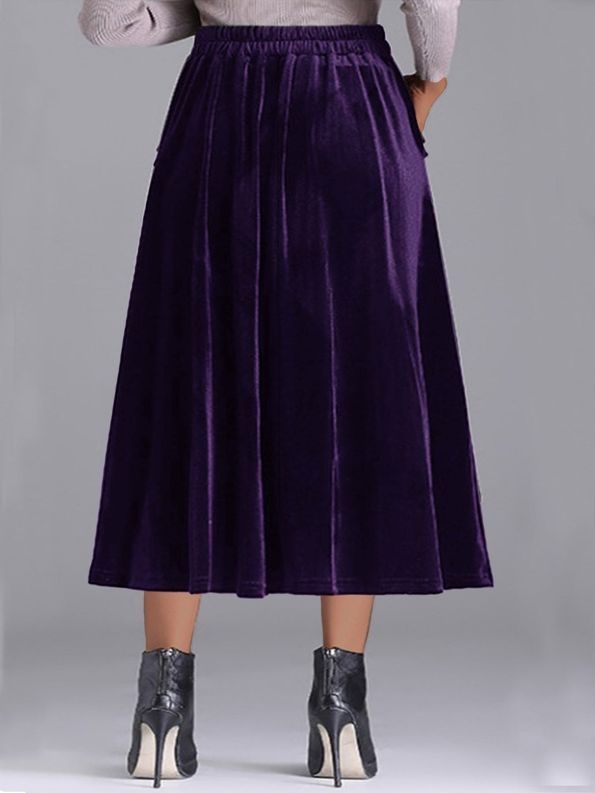 Plus Size Elegant Velvet A-Line Midi Skirt