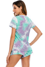 Tie-Dye Round Neck Short Sleeve Top and Shorts Lounge Set - Ladyez