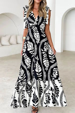 Printed V-Neck Tie Shoulder Midi Cami Dress