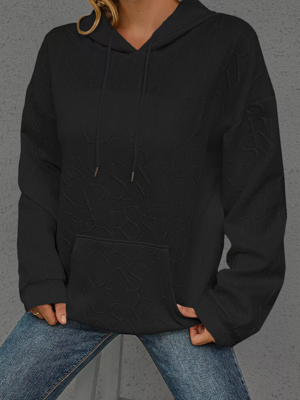 Full Size Embossed Lettering Casual Hoodie Plus Size